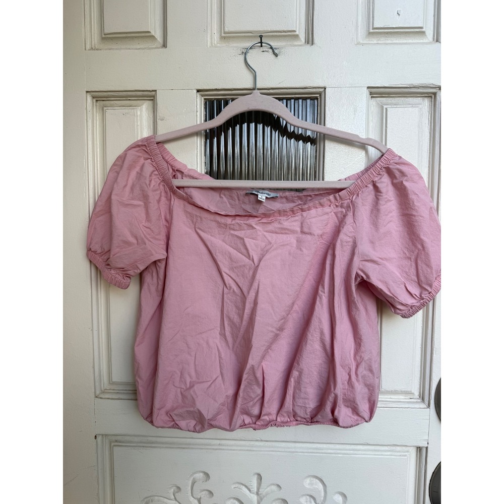 Madewell Pink Cotton Off The Shoulder Puff Sleeve Crop Top Size Small